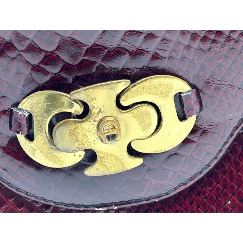 Vtg 70s Etienne AIGNER Cordovan Red Snake Embossed‎ Patent Leather Bag Handbag - Picture 2 of 12